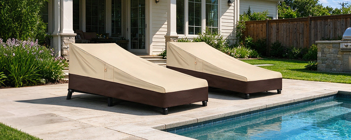 Patio Chaise Lounge Cover - Beige & Brown