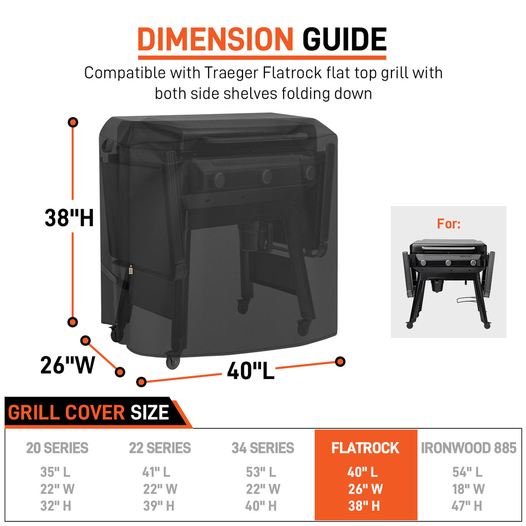 Arcedo Heavy Duty Waterproof Griddle Cover for Traeger Flatrock Grill, Black