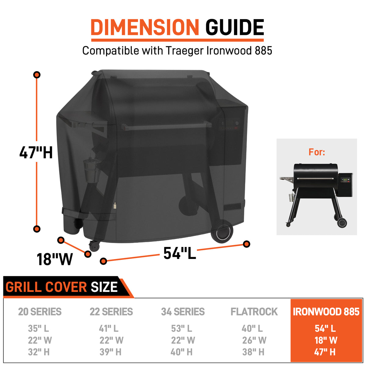 Arcedo Grill Cover Compatible with Traeger Ironwood 885 Grill, Black
