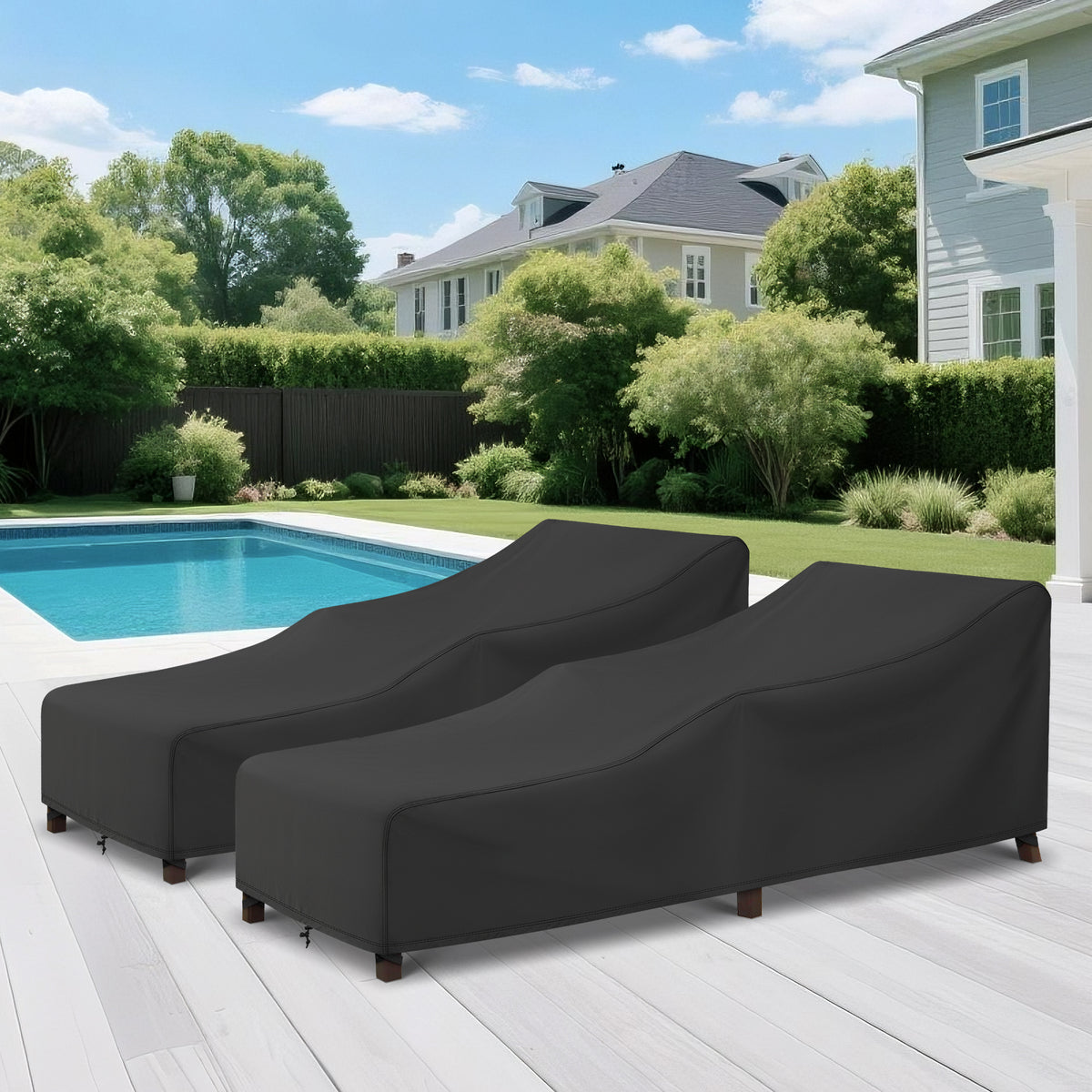 Arcedo Patio Lounge Chair Cover 2 Pack, 84" x 32" x 32" H, Black