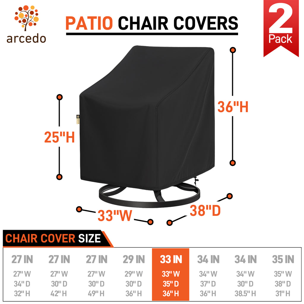 Arcedo Patio Chair Covers Waterproof 2 Pack, 33" W x 35" D x 36" H, Black