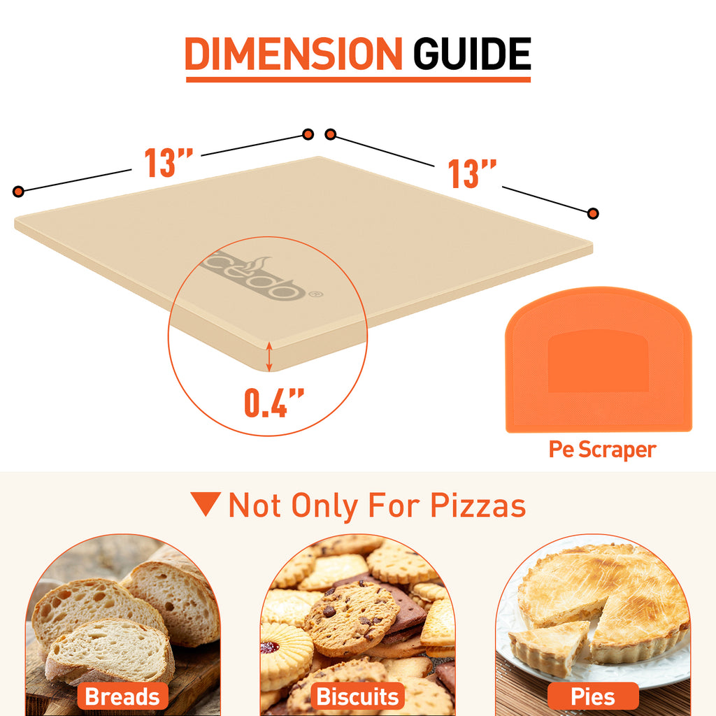 Arcedo Square Pizza Stone for Oven and Grill 13 x 13 Inch
