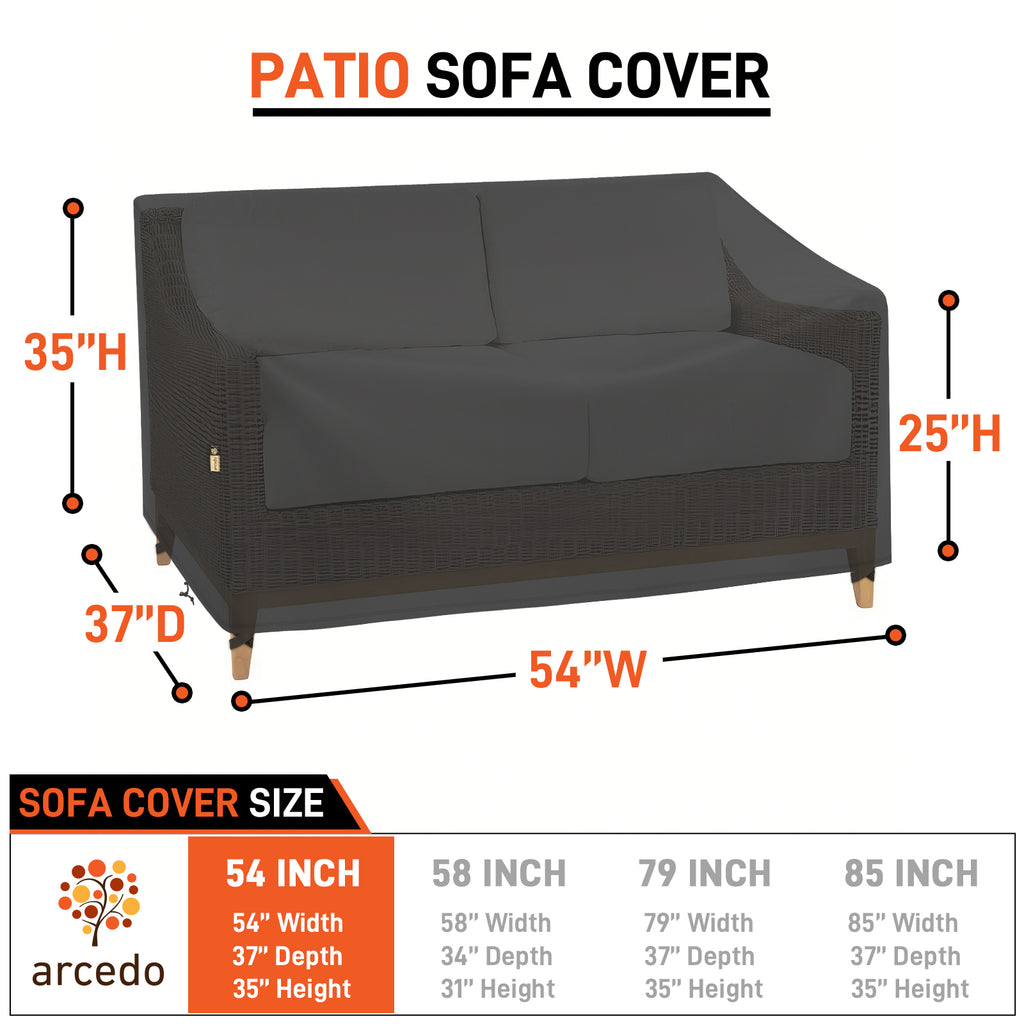 Arcedo Waterproof 2-Seater Loveseat Covers, 54" W x 37" D x 35" H, Black