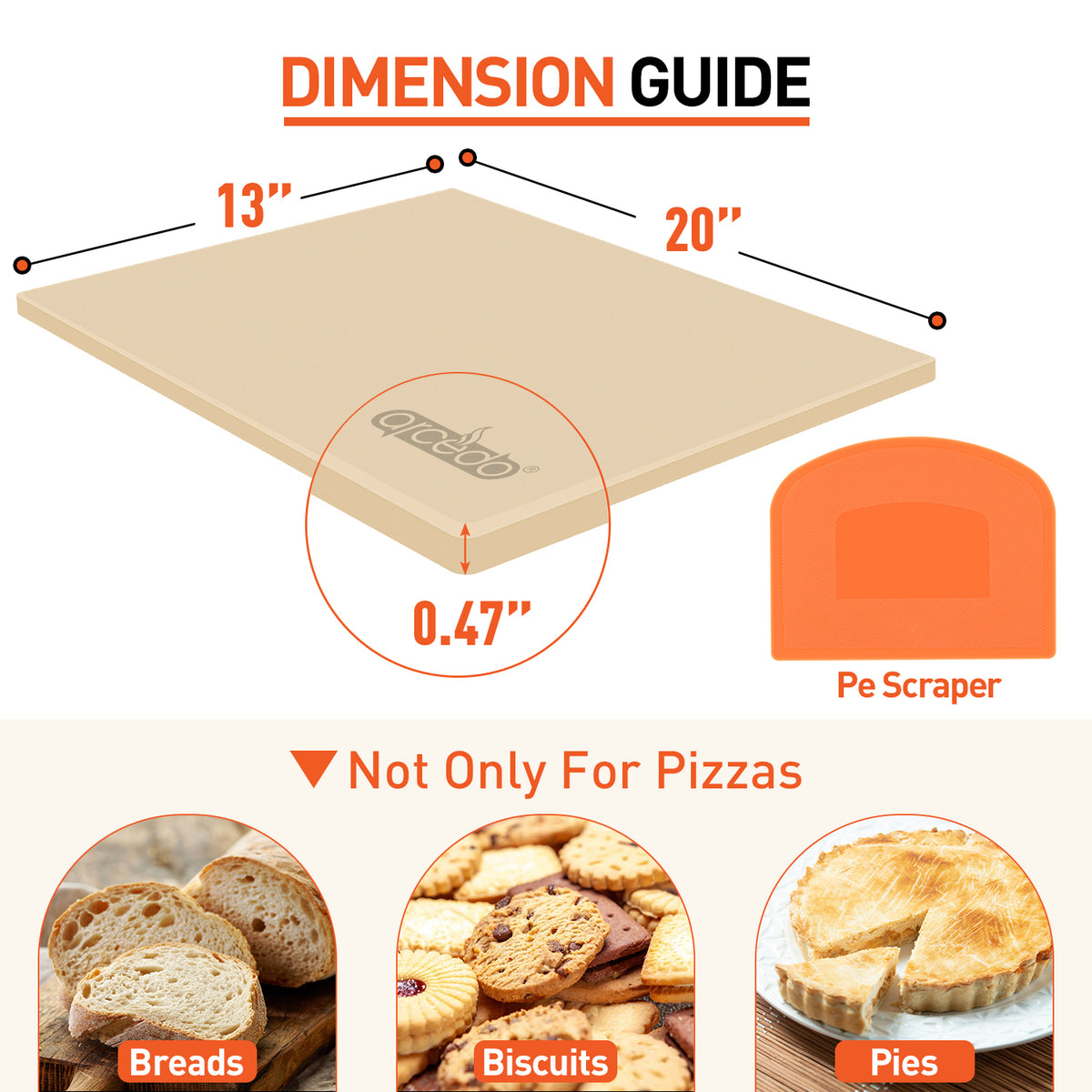 Arcedo Rectangular Pizza Stone for Grill 20 x 13.5 Inch