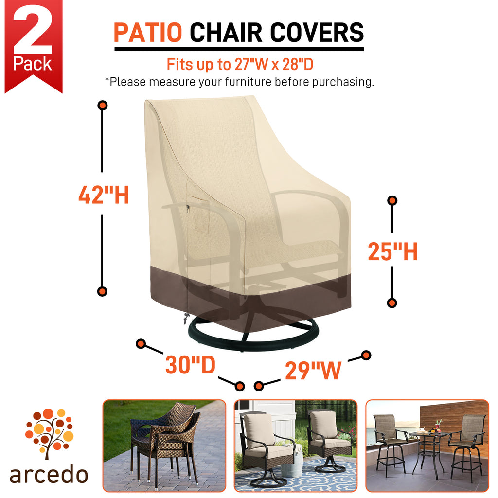 Arcedo Outdoor High Back Chair Covers Waterproof 2 Pack, 29"W x 30"D x 42"H, Beige & Brown