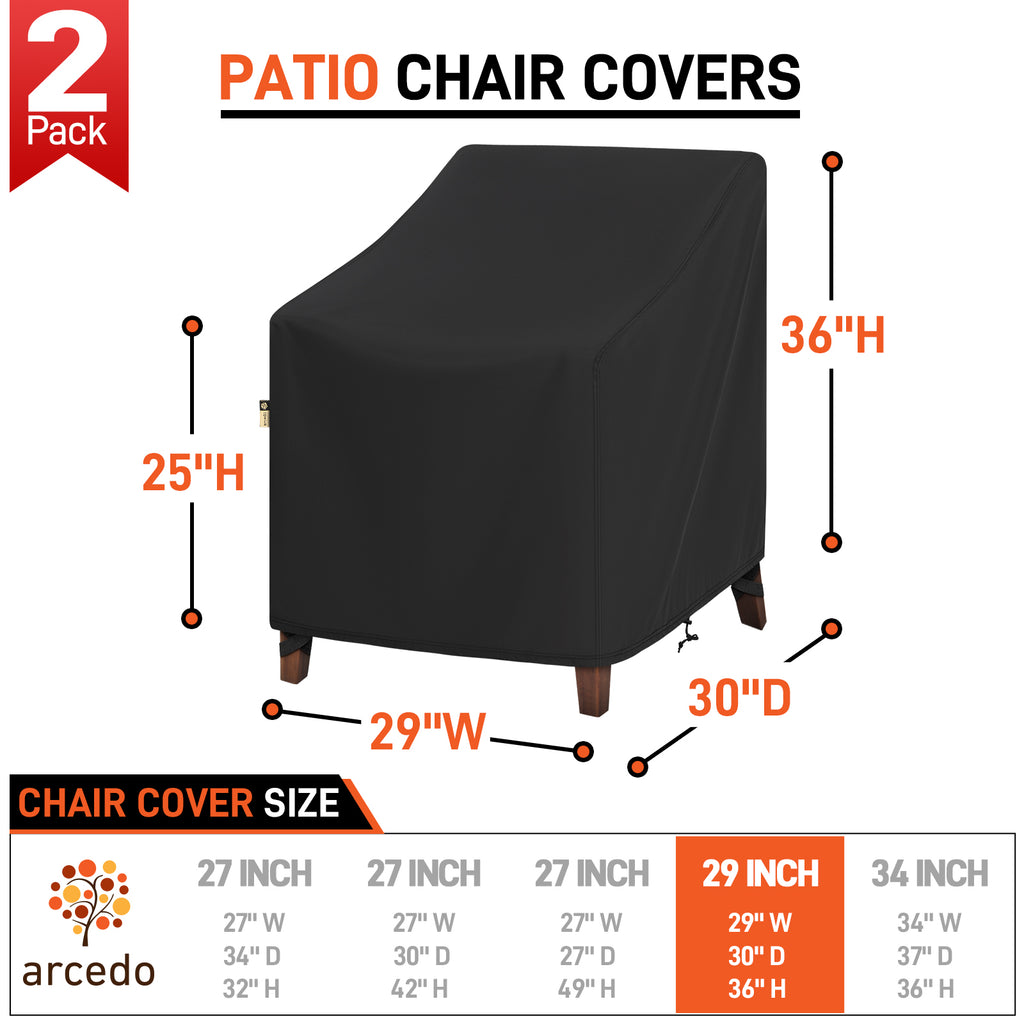 Arcedo Waterproof Patio Chair Covers 2 Pack, 29" W x 30" D x 36" H, Black
