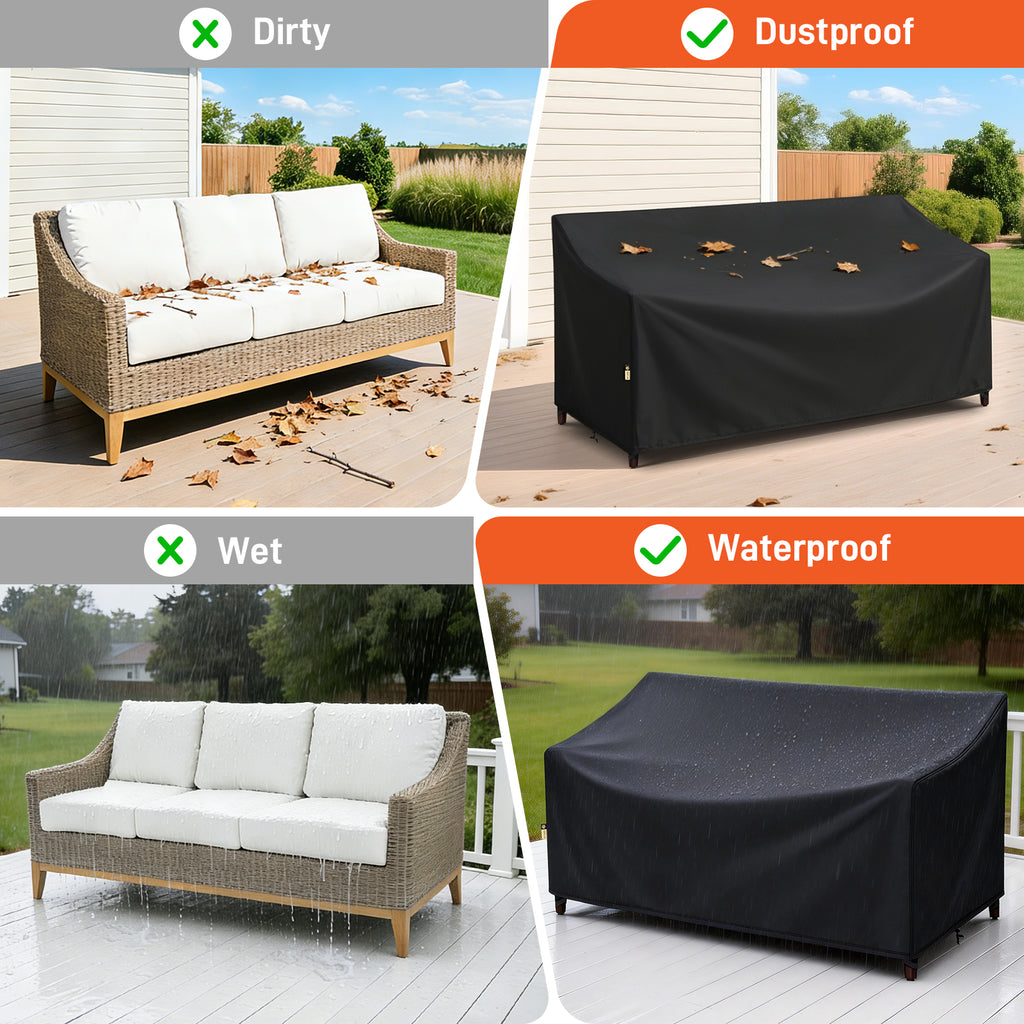 Arcedo Waterproof 3-Seater Sofa Cover, 79" W x 37" D x 35" H, Black