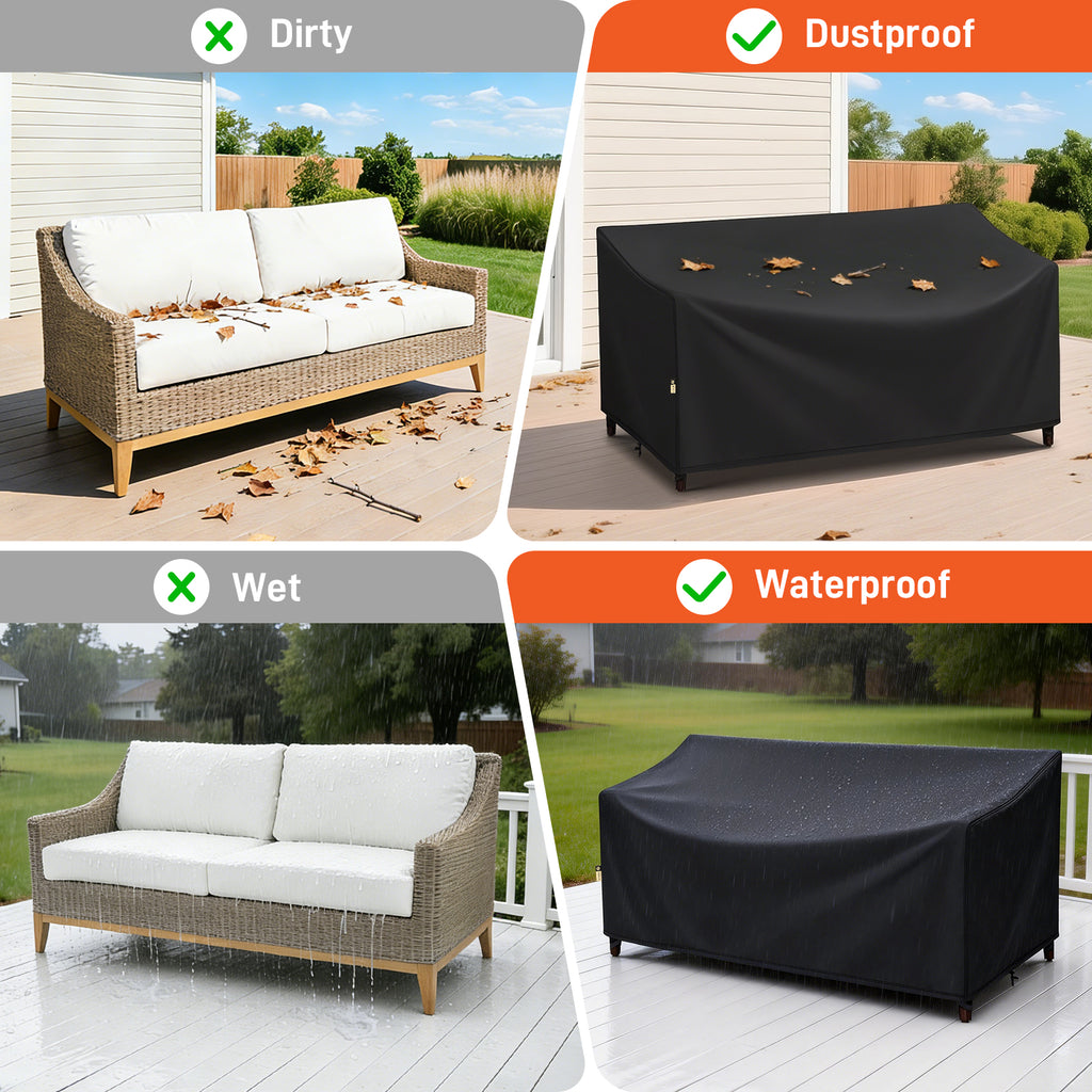 Arcedo Patio 2-Seater Loveseat Cover Waterproof, 58" W x 34" D x 31" H, Black