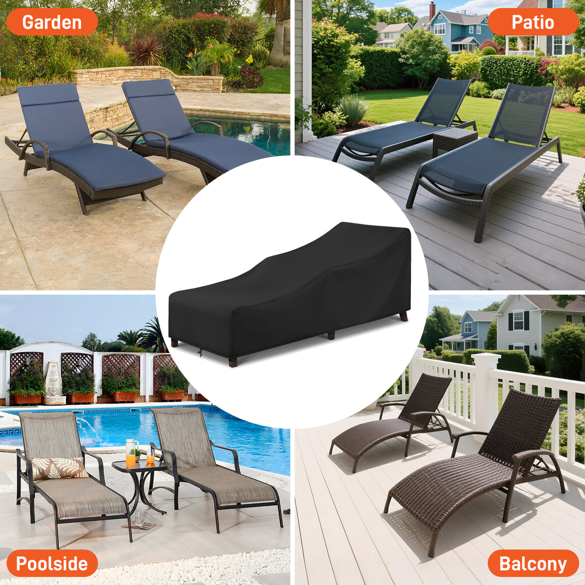 Arcedo Patio Lounge Chair Cover 2 Pack, 84" x 32" x 32" H, Black