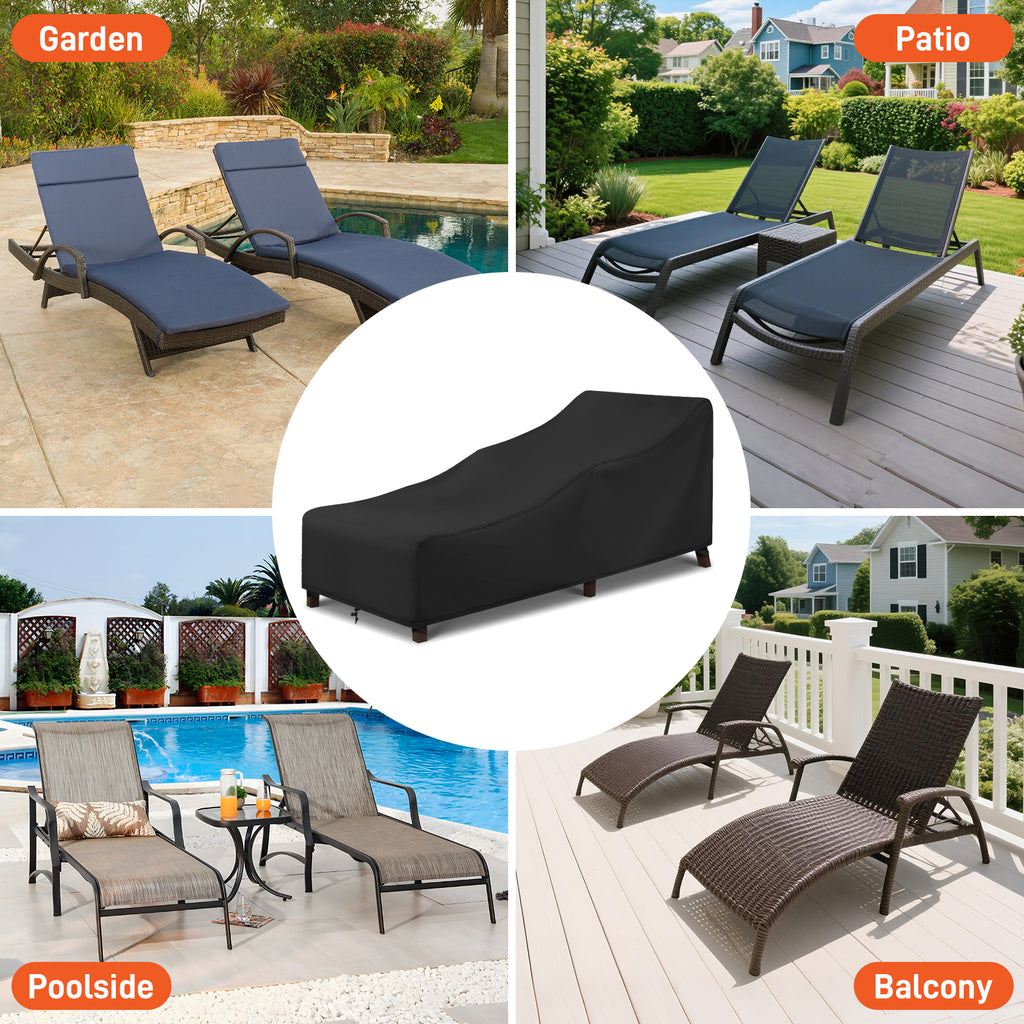 Arcedo Outdoor Lounge Chair Covers 2 Pack, 76" x 32" x 32" H, Black