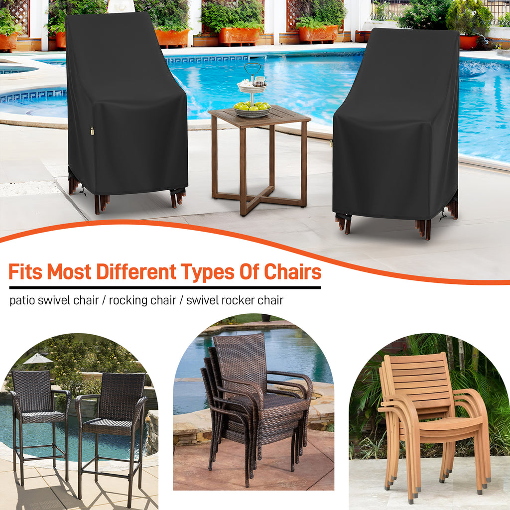 Arcedo High Back Patio Chair Covers 2 Pack, 27" W x 27" D x 49" H, Black