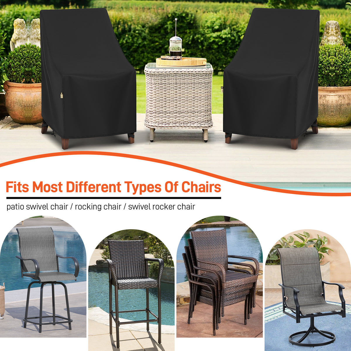 Arcedo High Back Patio Chair Cover 2 Pack, 27"W x 30"D x 42"H, Black