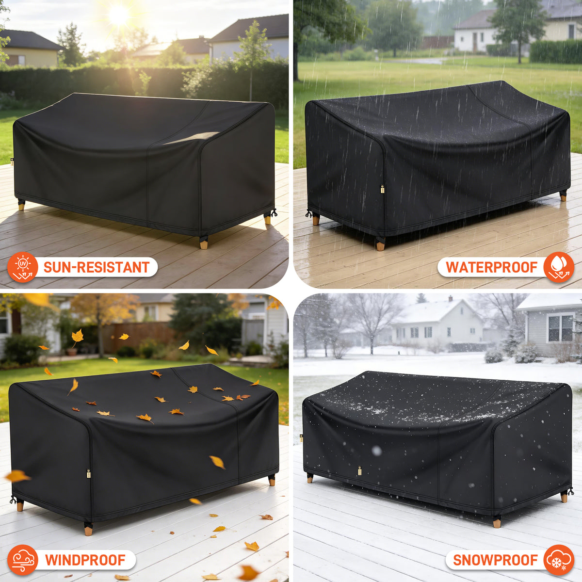 Arcedo Outdoor Sofa Cover 3-Seater Waterproof, 85" W x 37" D x 35" H, Black