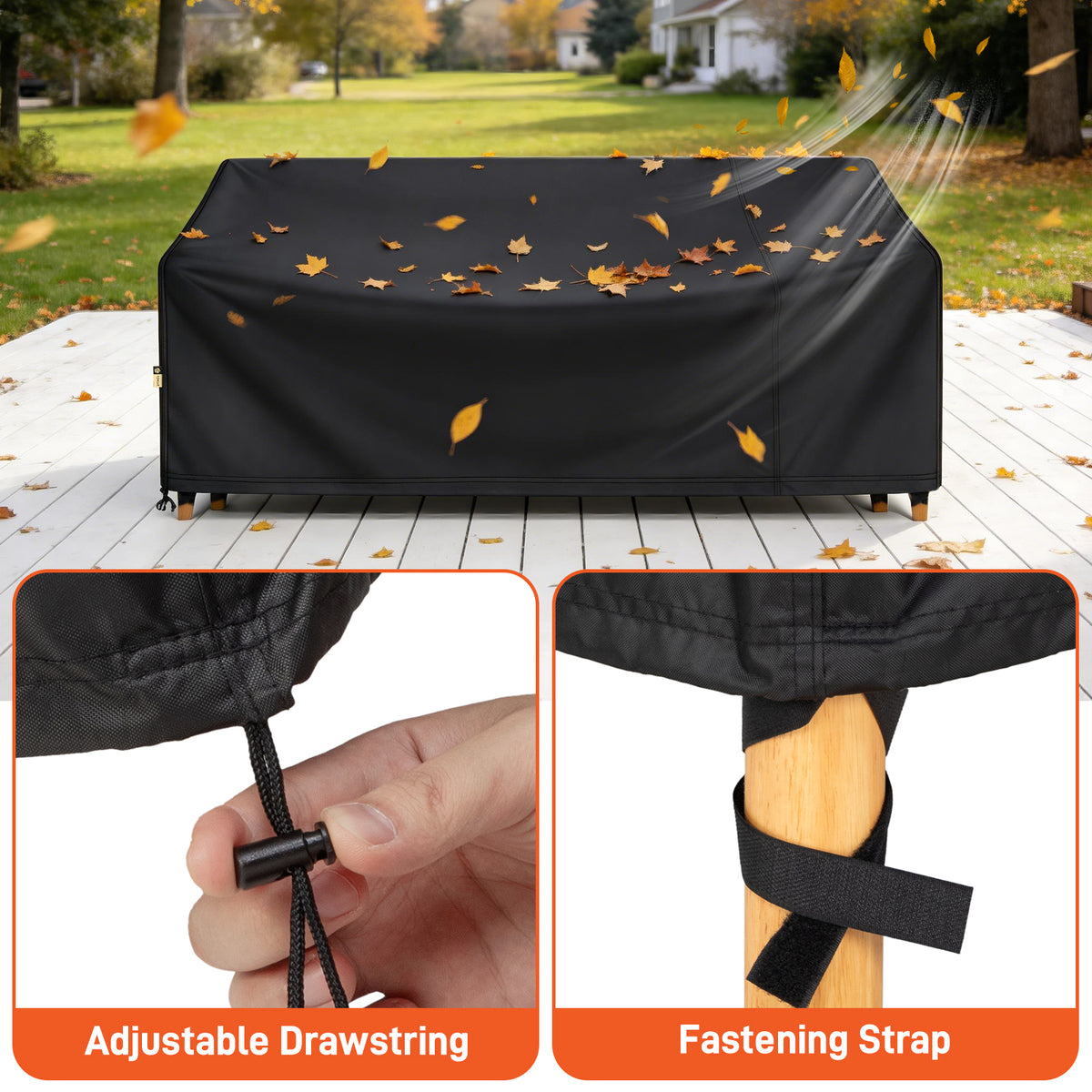 Arcedo Outdoor Sofa Cover 3-Seater Waterproof, 85" W x 37" D x 35" H, Black