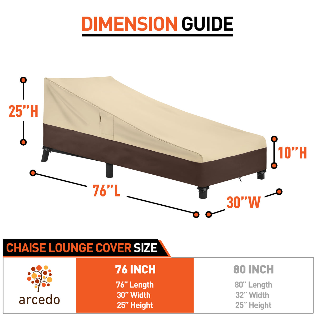 Arcedo Outdoor Lounge Chair Covers 2 Pack,  76"L x 30"W x 25"H, Beige and Brown