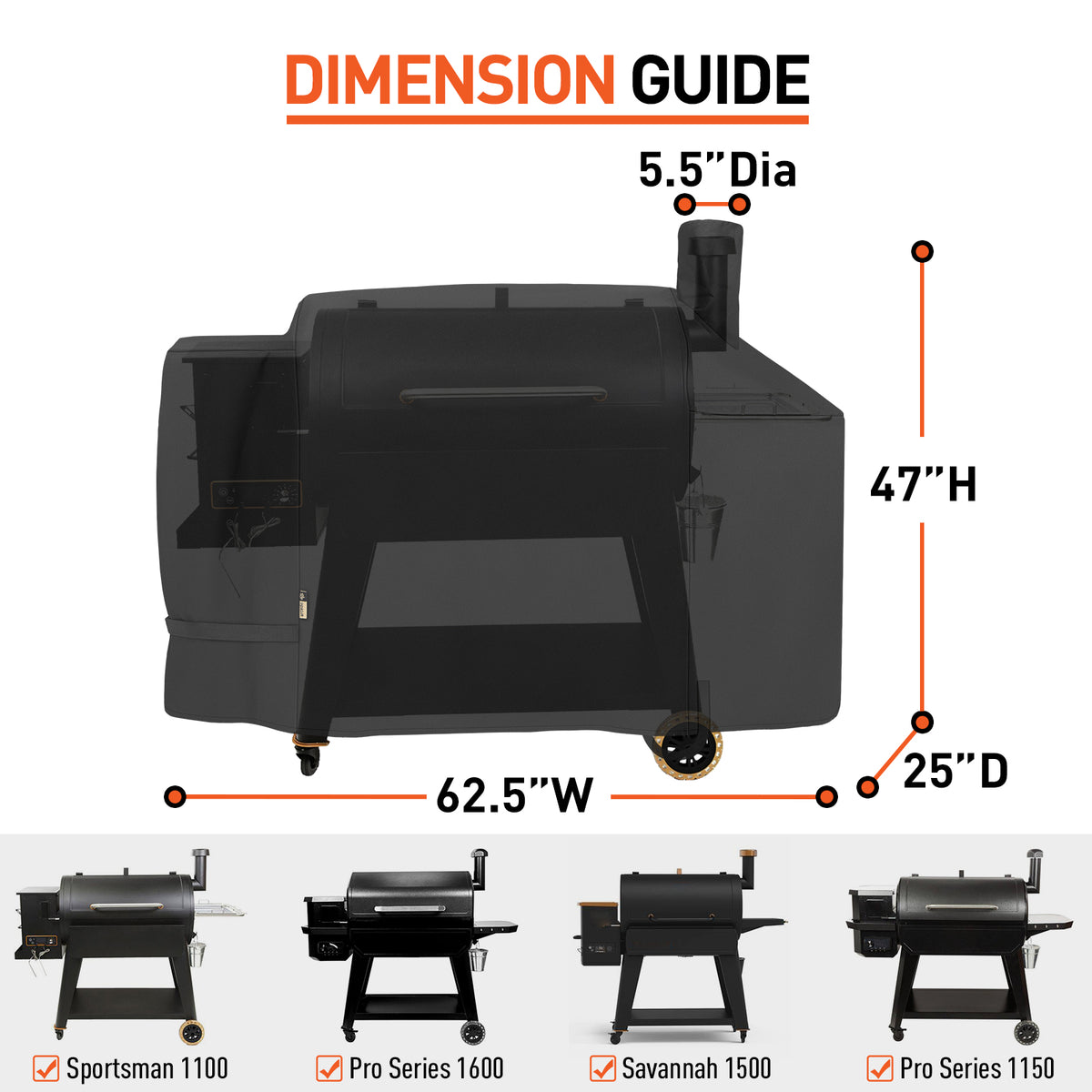 Arcedo Pellet Grill Cover Compatible with Pit Boss Sportsman 1100 and 1600, Black
