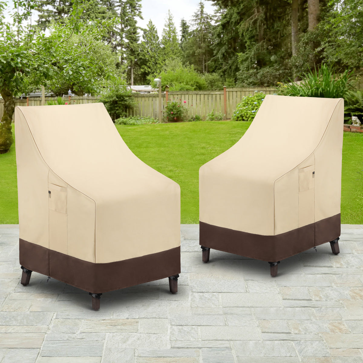 Arcedo Outdoor High Back Chair Covers Waterproof 2 Pack, 29"W x 30"D x 42"H, Beige & Brown