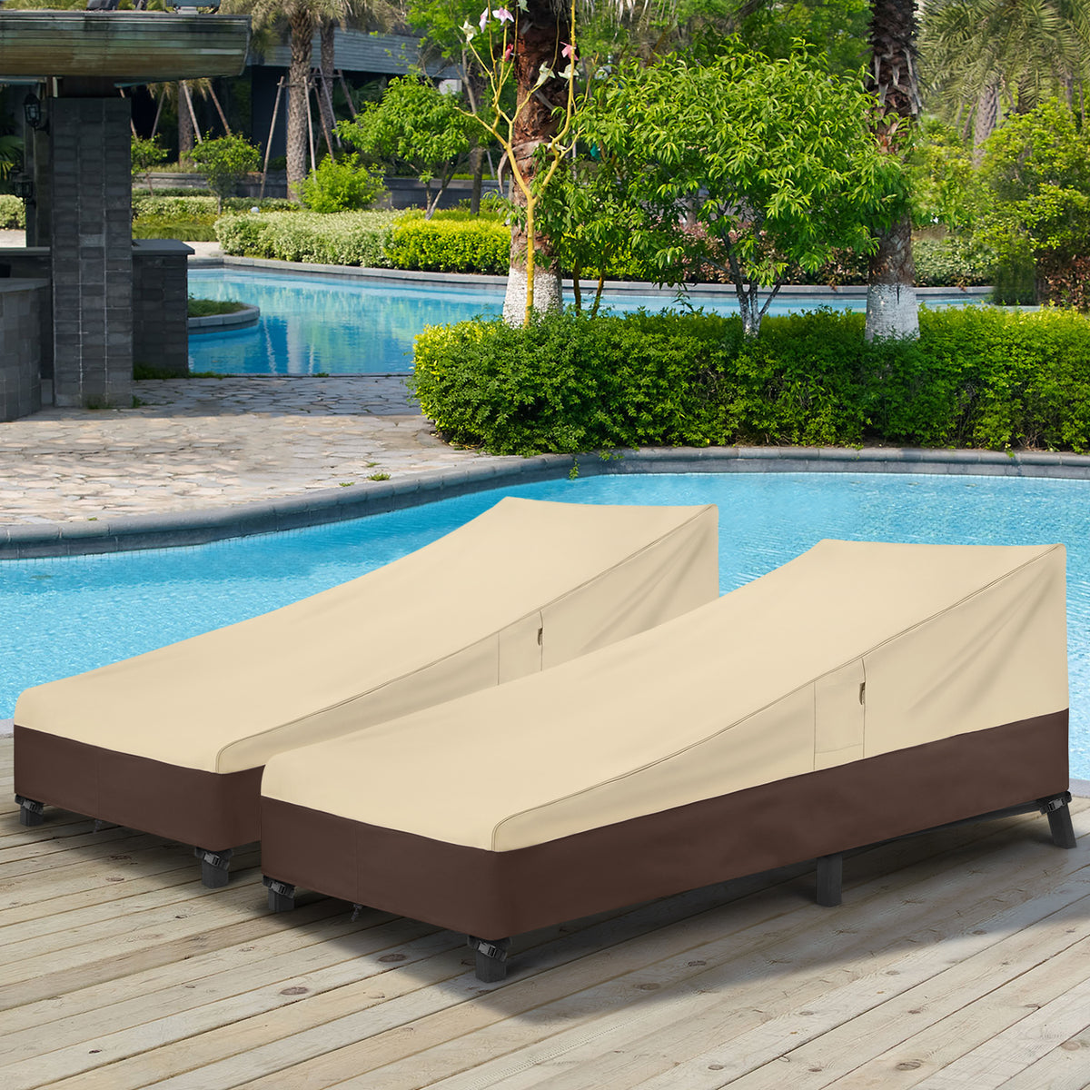 Arcedo Outdoor Lounge Chair Covers 2 Pack,  76"L x 30"W x 25"H, Beige and Brown