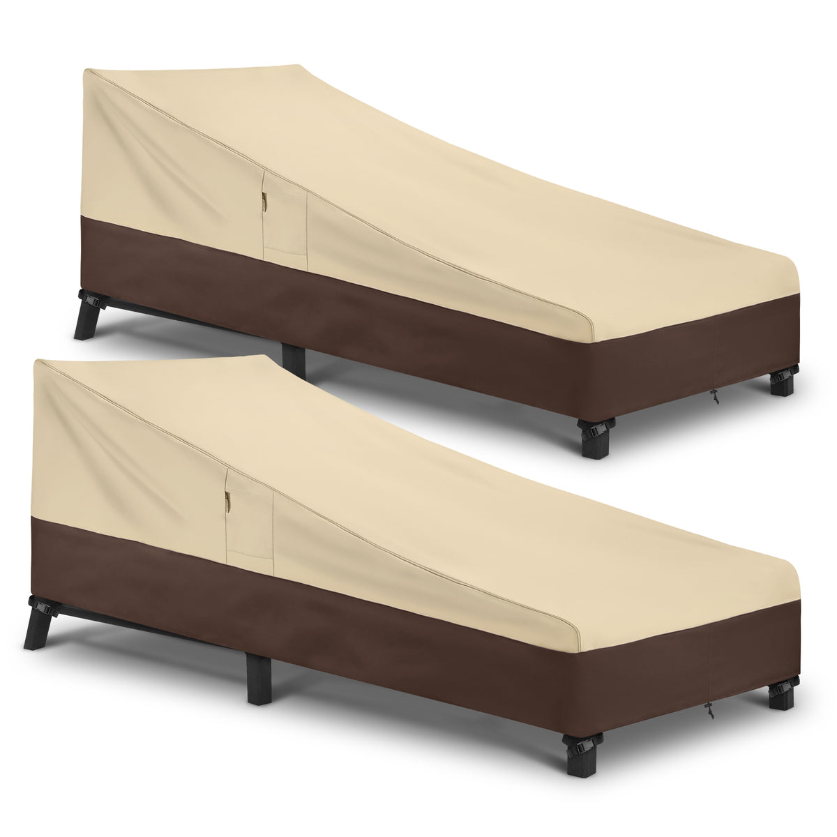 Arcedo Outdoor Lounge Chair Covers 2 Pack,  76"L x 30"W x 25"H, Beige and Brown