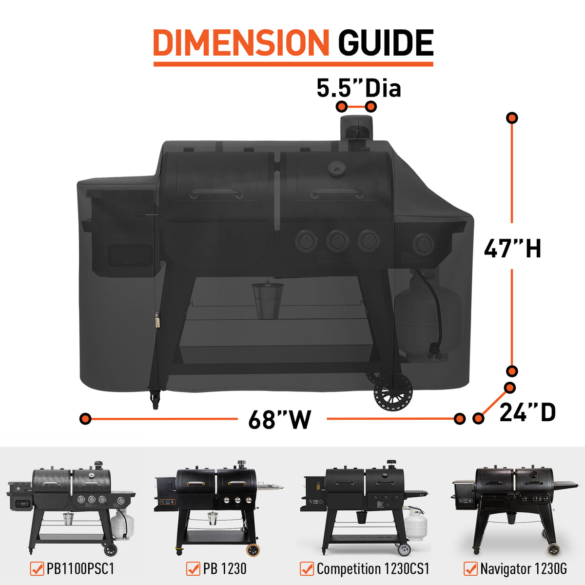 Arcedo Grill Cover Compatible with Pit Boss 1100 Pro Series Pellet Gas Combo Grill, Black
