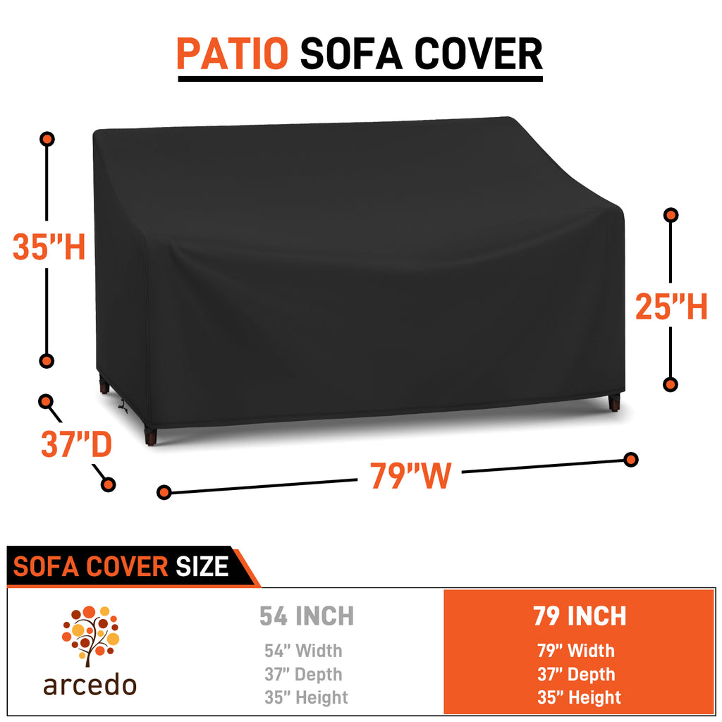 Arcedo Waterproof 3-Seater Sofa Cover, 79" W x 37" D x 35" H, Black