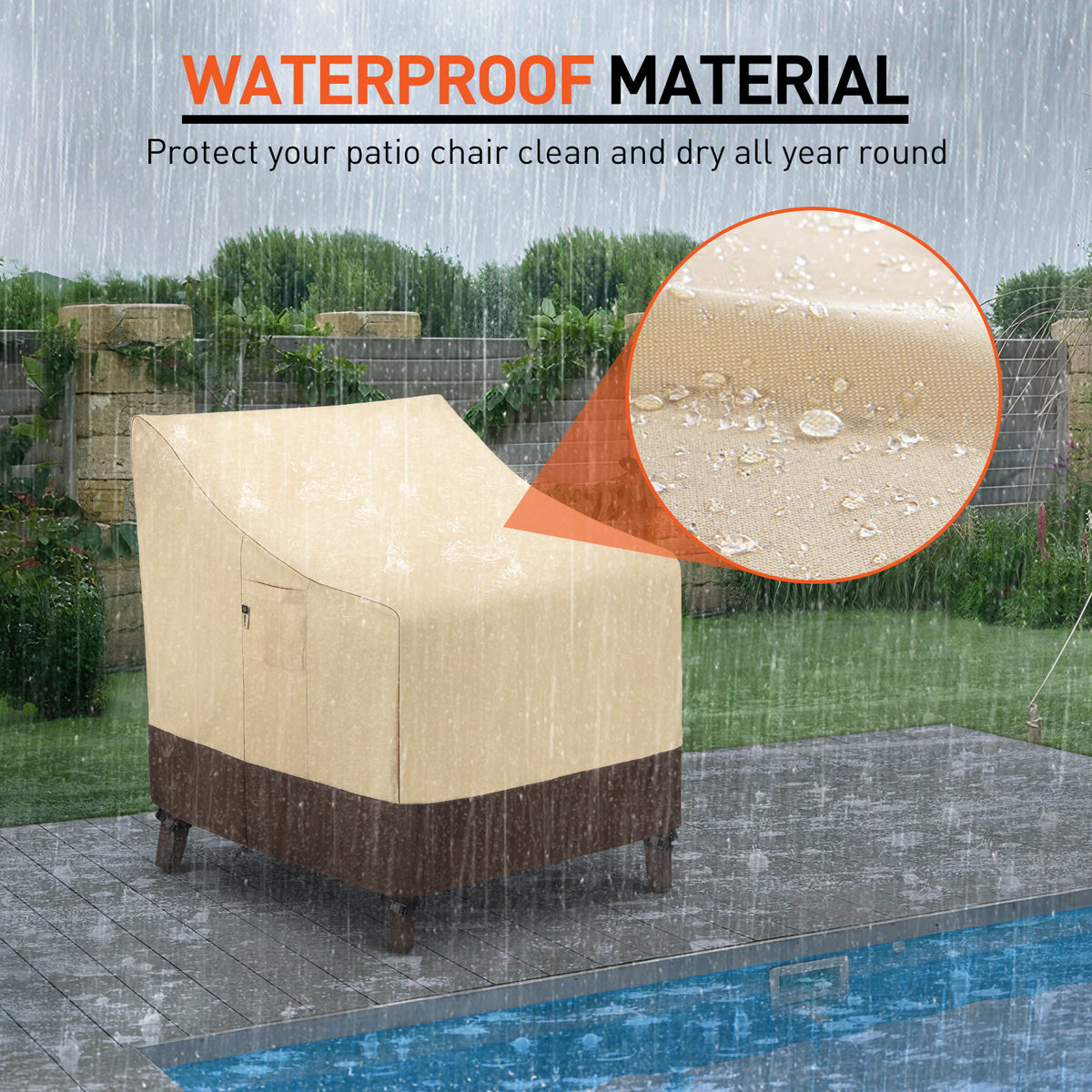 Arcedo Waterproof Patio Chair Covers 2 Pack, 34"W x 37"D x 36"H, Beige & Brown