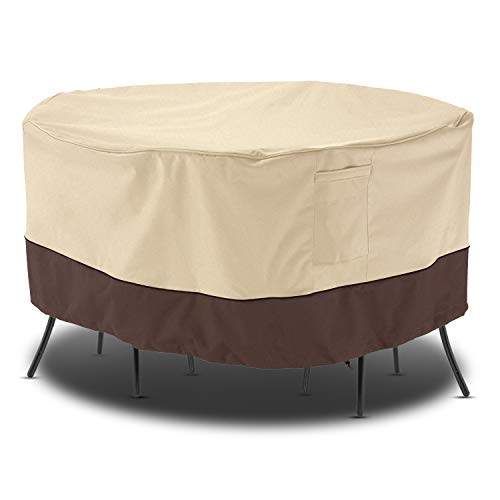 Arcedo 84 Inch Round Patio Furniture Set Cover, Beige & Brown