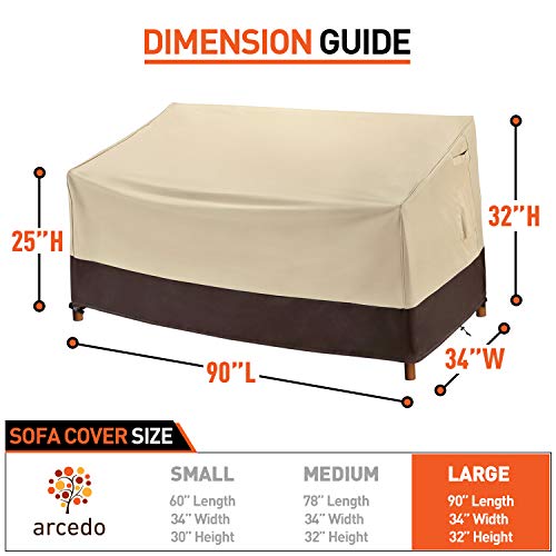Arcedo 90 Inch Waterproof Patio Sofa or Couch Cover, Beige & Brown