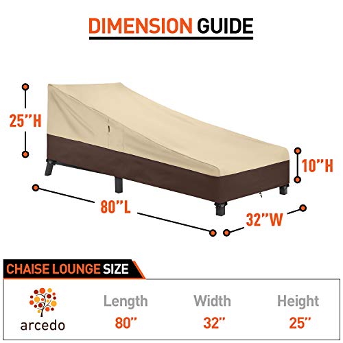 Arcedo 80 Inch Patio Chaise Lounge Cover, Beige & Brown