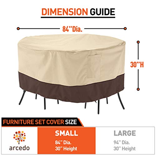 Arcedo 84 Inch Round Patio Furniture Set Cover, Beige & Brown