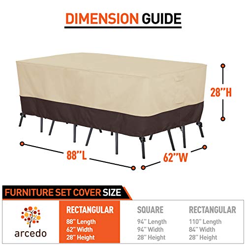 Arcedo 88 Inch Rectangular Patio Furniture Set Cover, Beige & Brown
