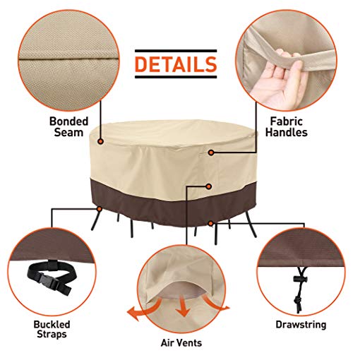 Arcedo 84 Inch Round Patio Furniture Set Cover, Beige & Brown