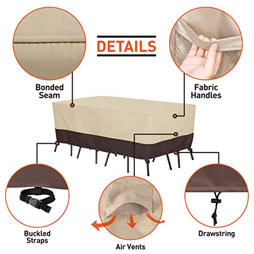 Arcedo 88 Inch Rectangular Patio Furniture Set Cover, Beige & Brown
