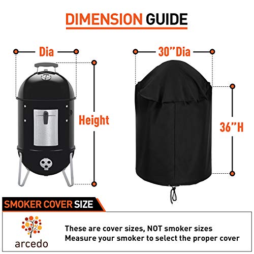 Arcedo Waterproof Round Smoker Cover 30" Dia, Black