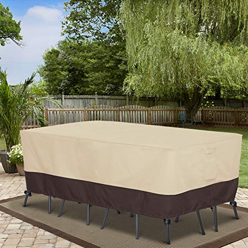 Arcedo 88 Inch Rectangular Patio Furniture Set Cover, Beige & Brown