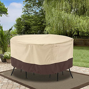 Arcedo 84 Inch Round Patio Furniture Set Cover, Beige & Brown