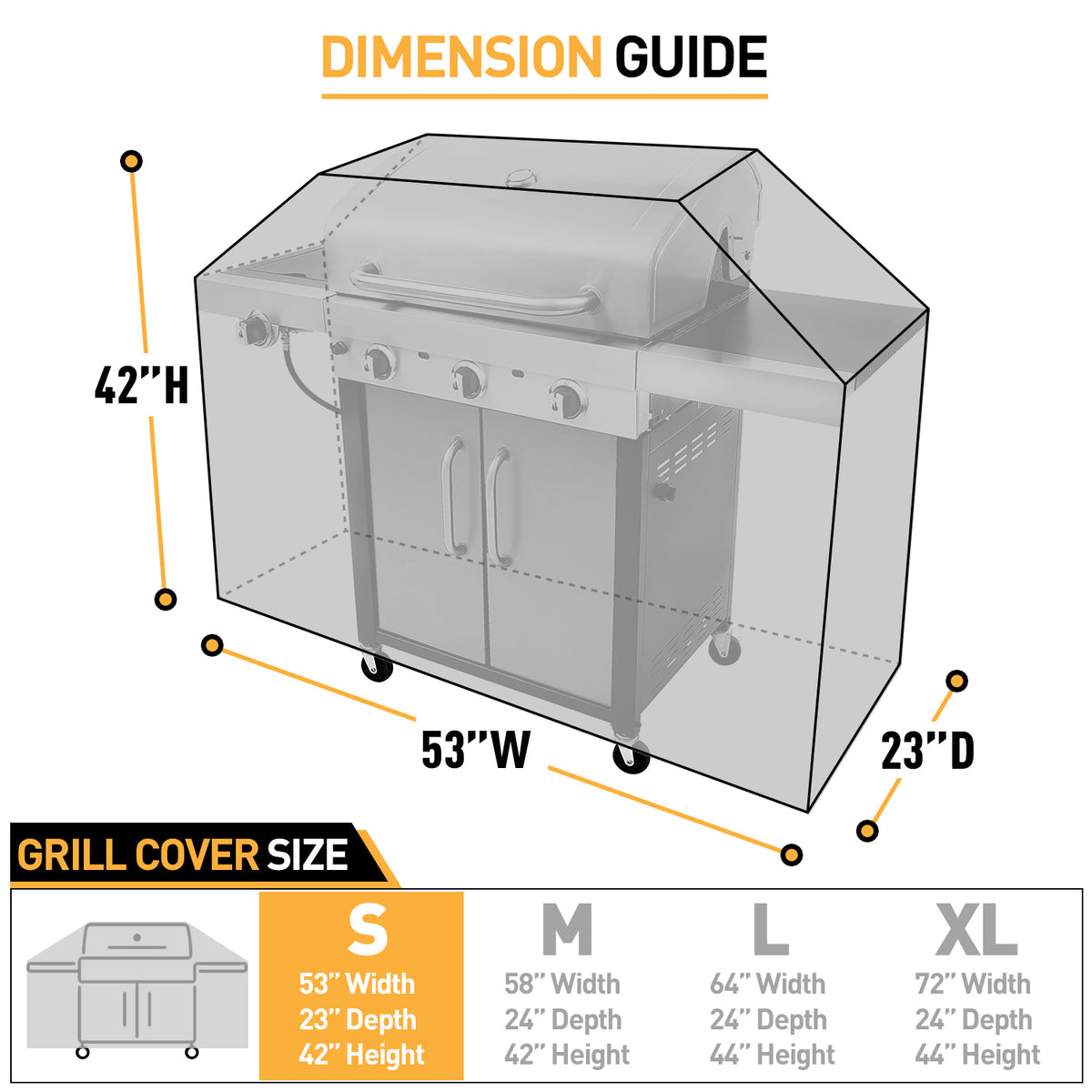 Arcedo Heavy Duty Waterproof Grill Cover, 53 Inch, Black