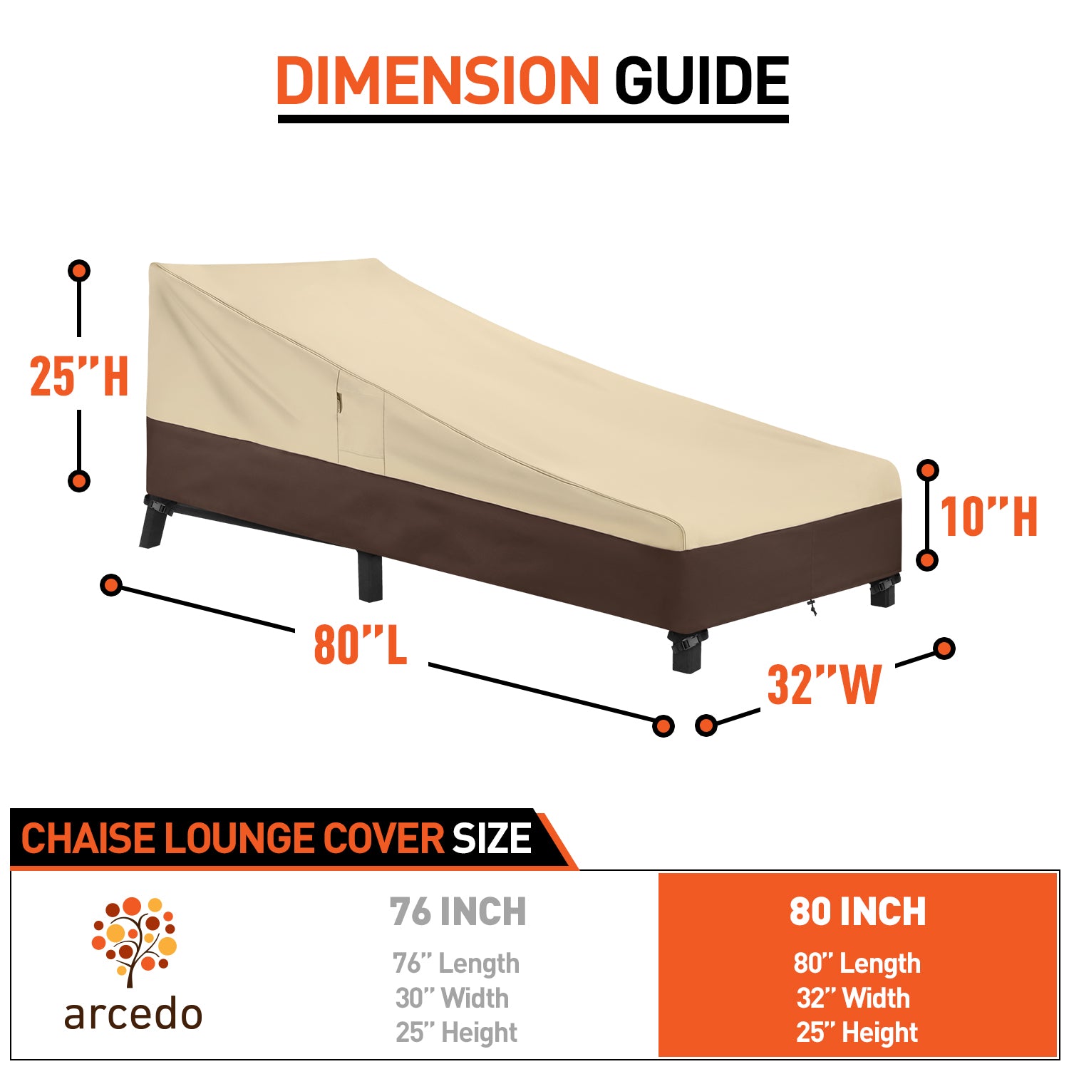 Arcedo 2 Pack 80 Inch Patio Chaise Lounge Cover, Beige & Brown