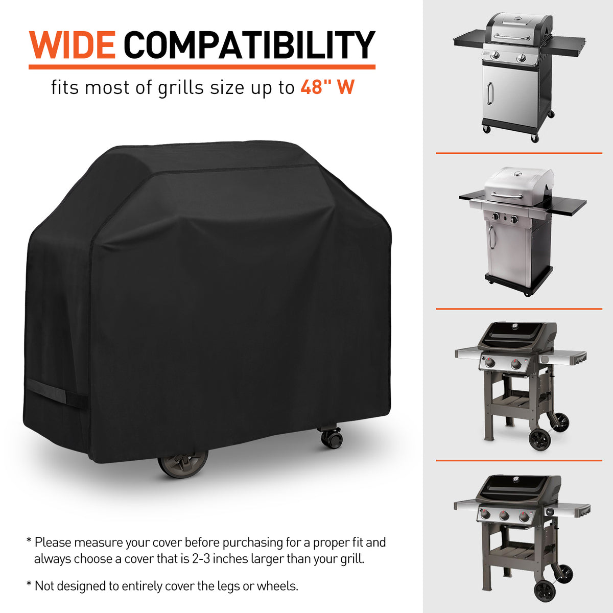 Arcedo Waterproof Grill Cover with Straps, 50 Inch, Black