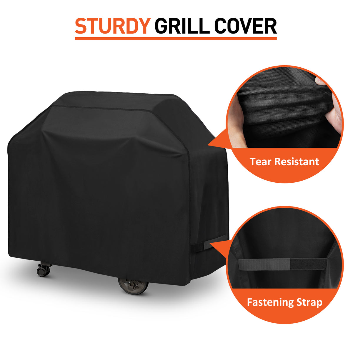 Arcedo Waterproof Grill Cover with Straps, 60 Inch, Black