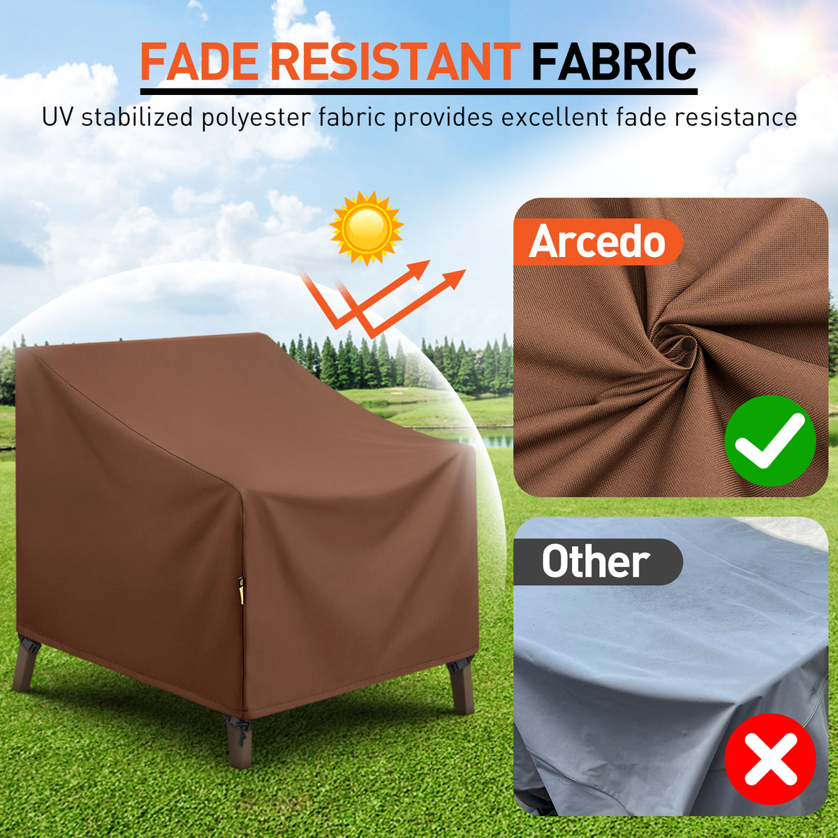 Arcedo 2 Pack 33 Inch Patio Chair Cover, Brown