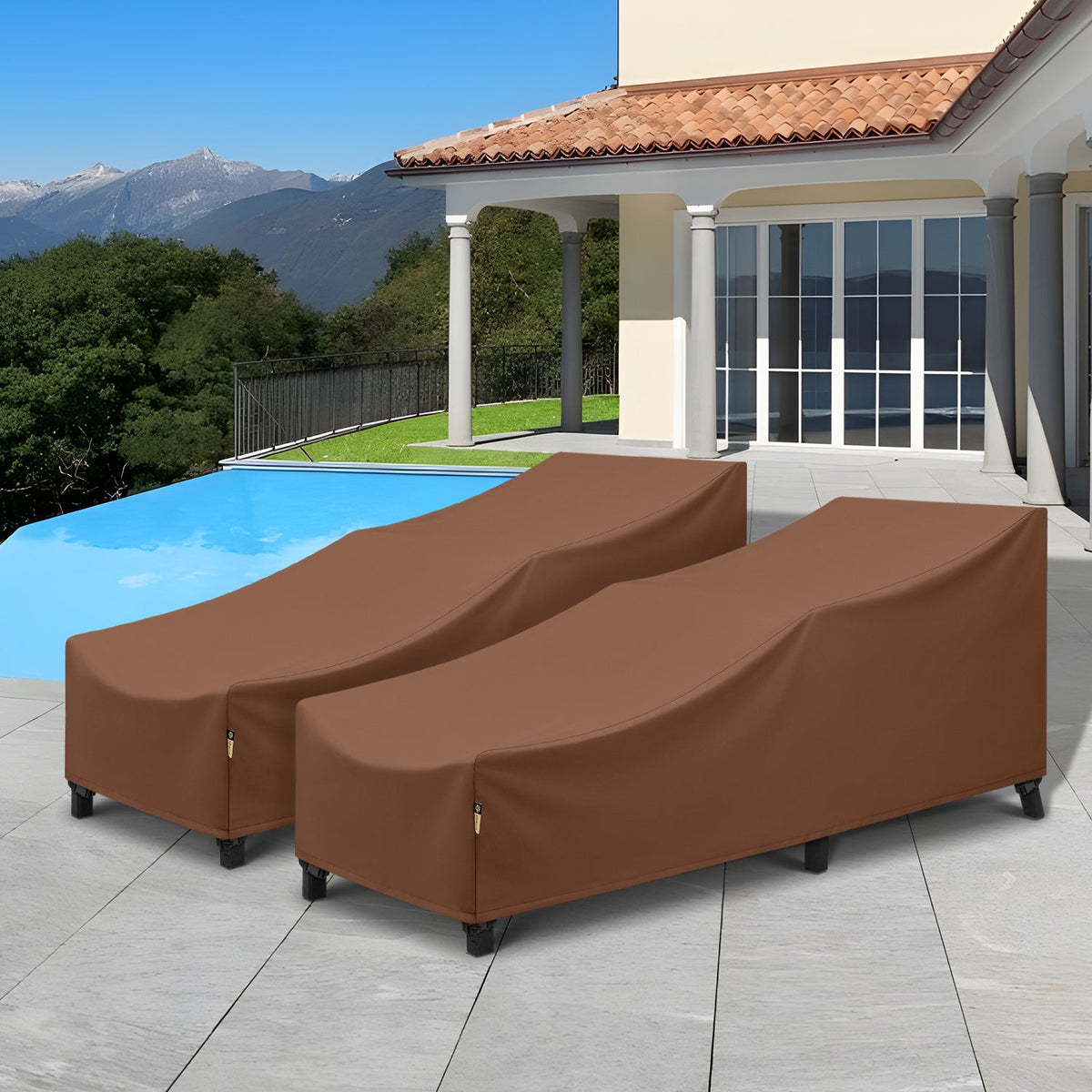 Arcedo 2 Pack 84 Inch Patio Chaise Lounge Cover, Brown