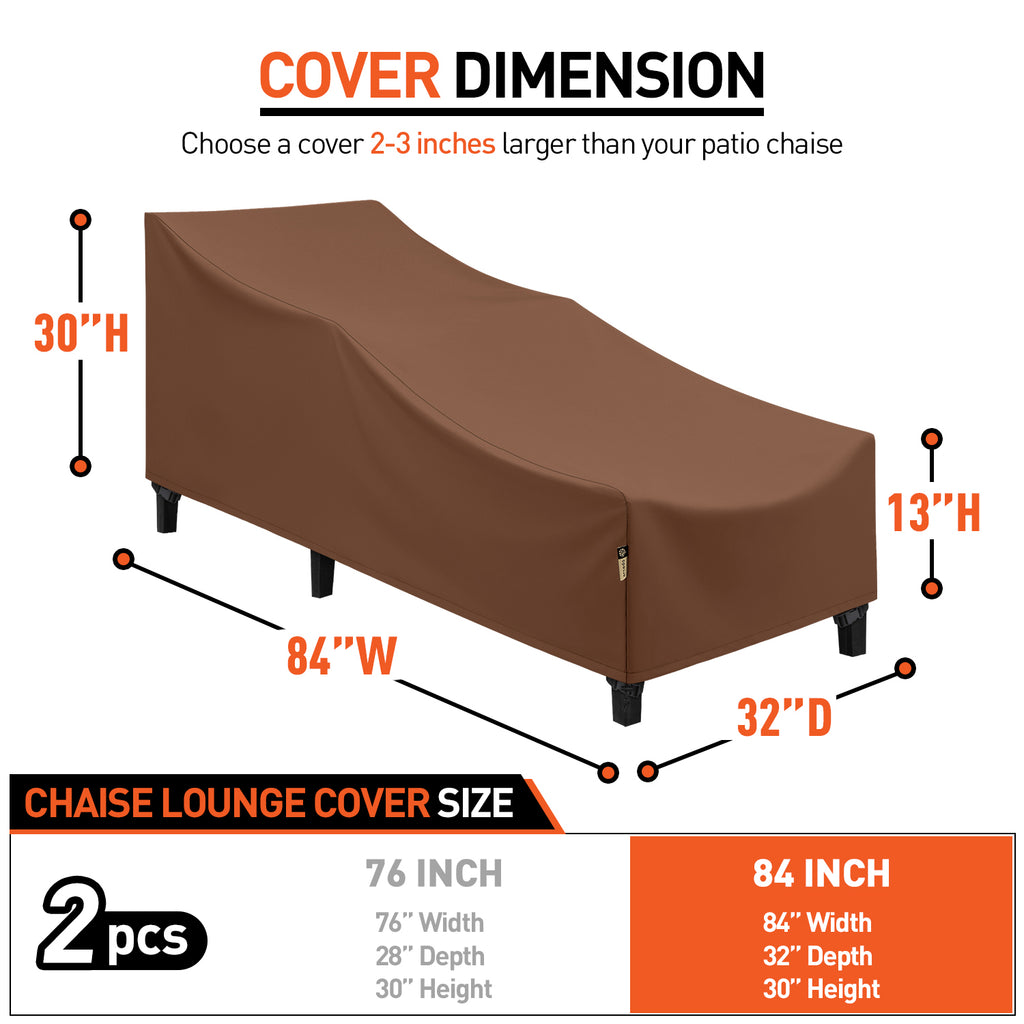 Arcedo 2 Pack 84 Inch Patio Chaise Lounge Cover, Brown