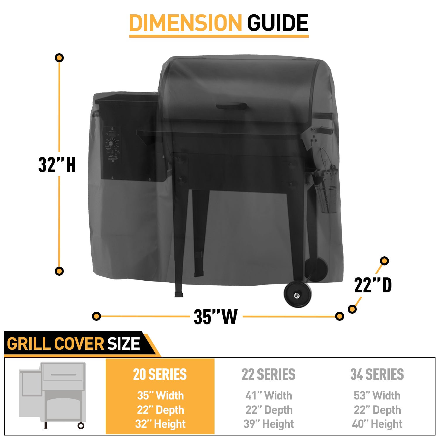 Arcedo Traeger 20 Series Grill Cover, Black